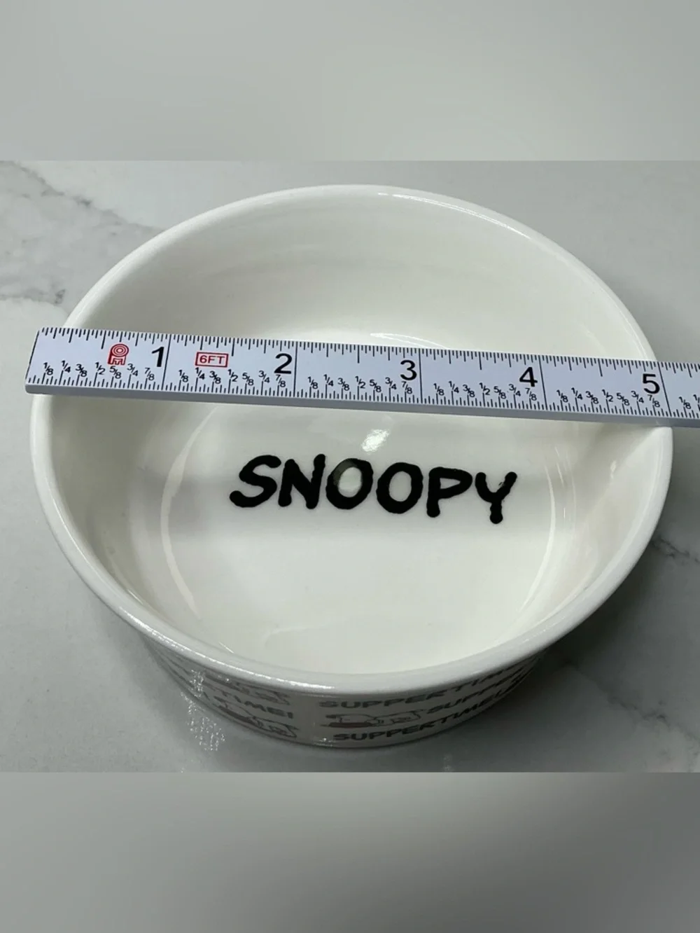 Peanuts Snoopy Dog Bowl Ceramic Puppy / Dog Dish Suppertime Bowl 5 1/4